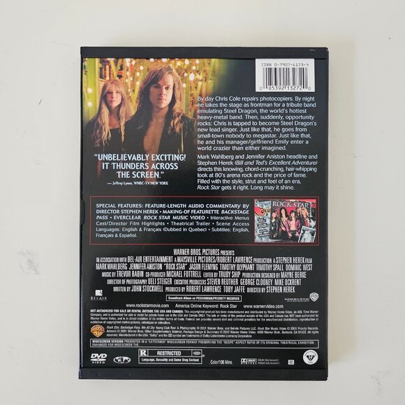 Rock Star DVD 2001 Widescreen - Mark Wahlberg, Jennifer Aniston, Dominic West - Picture 3 of 3